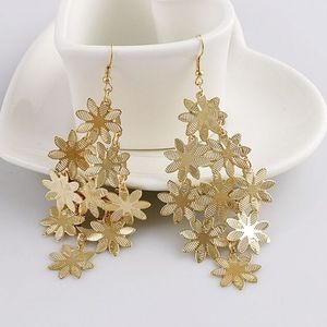 Gold Multilayer Snowflake Tassel Drop Earrings Women Exaggerated Long earrings